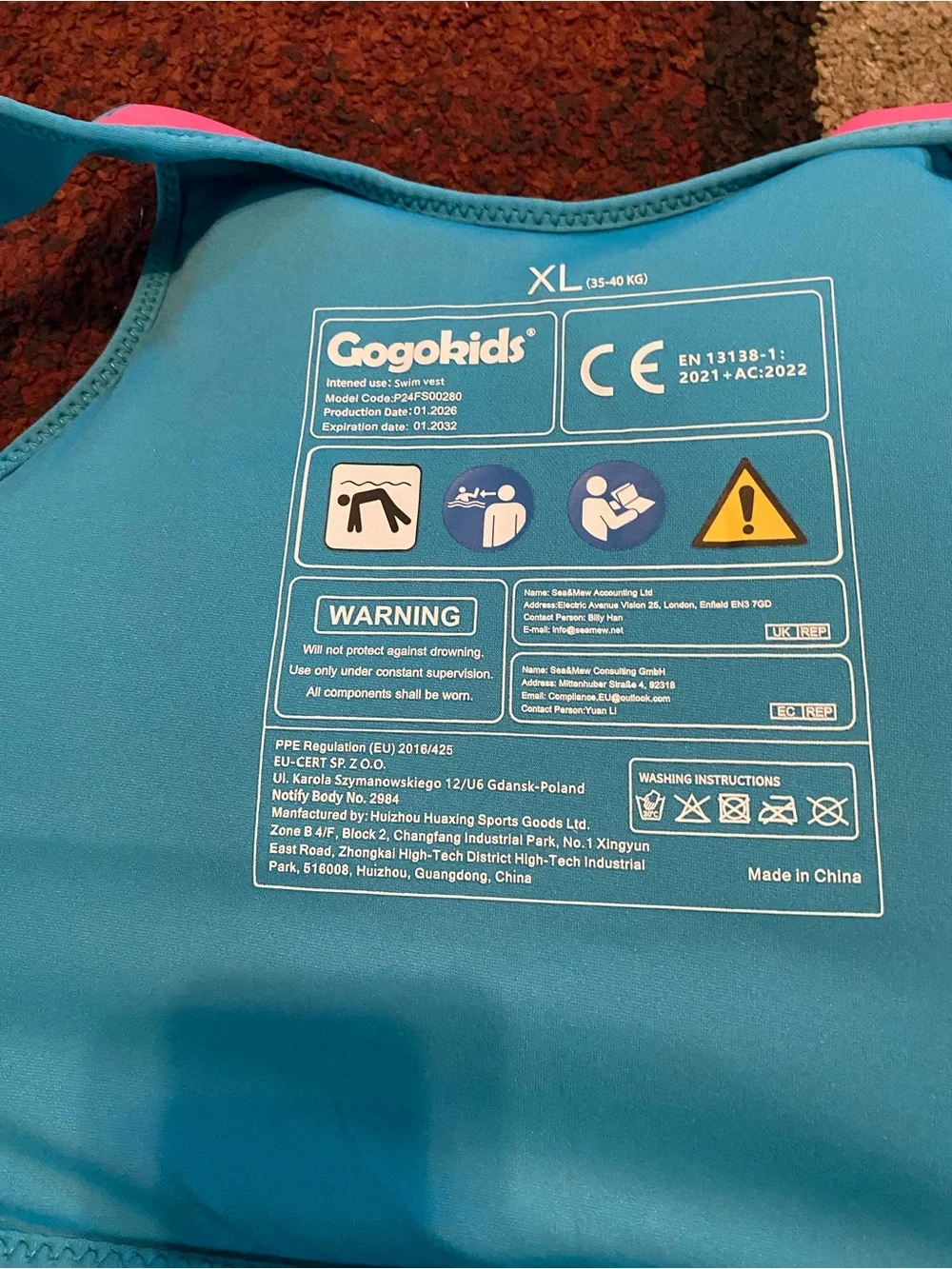 Pink Mermaid Kids Swim Vest with Blue Trim